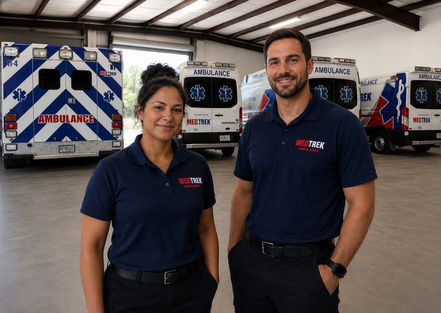 Medtrek EMS team standing in front of an ambulance
