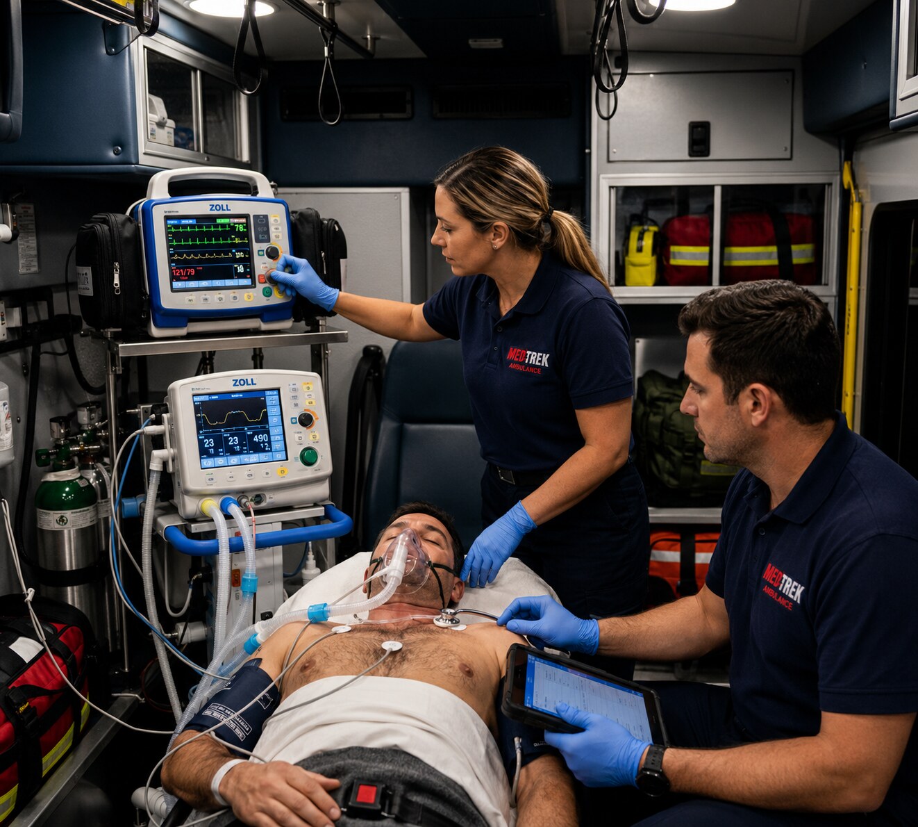 Critical Care Transport ambulance interior with ZOLL ventilator
